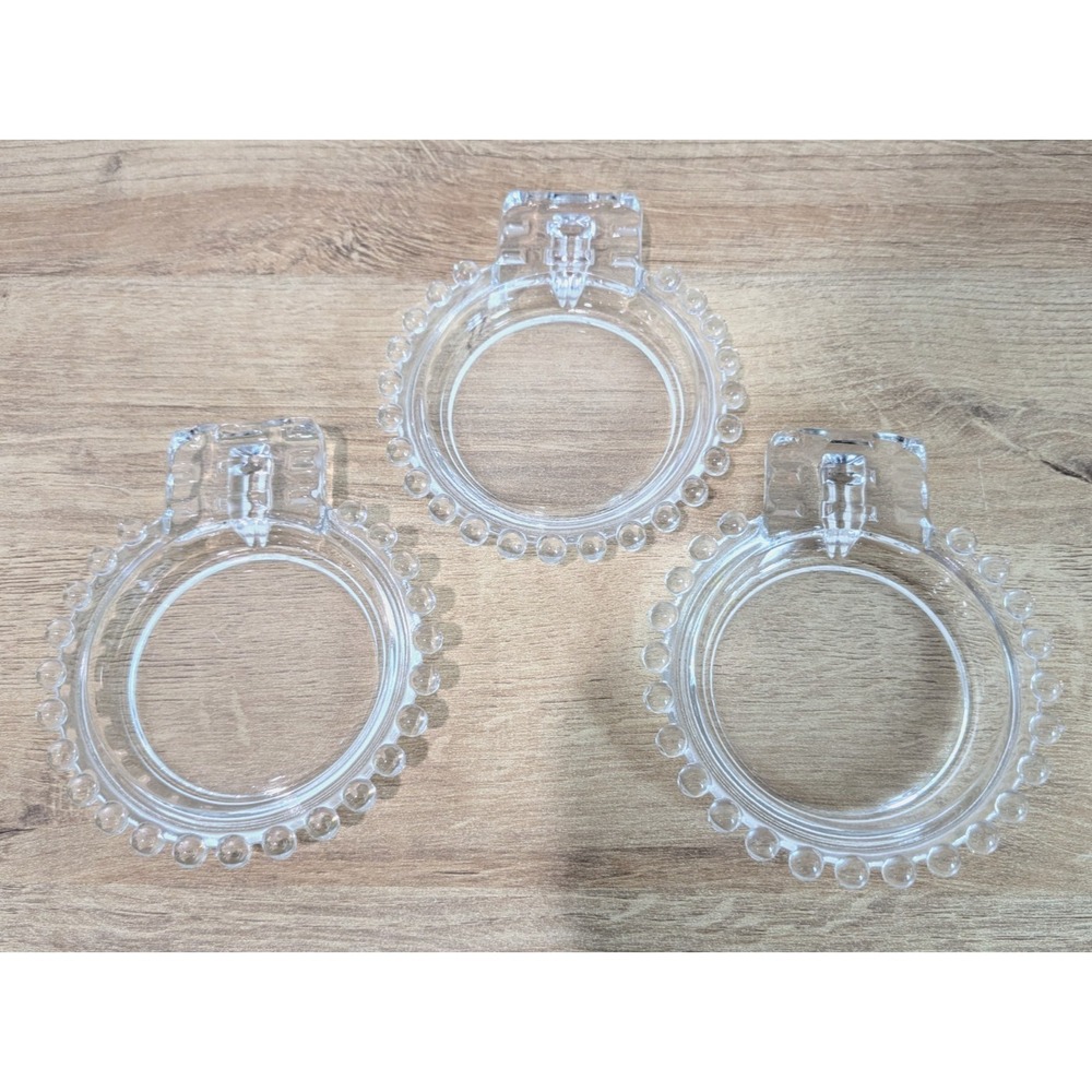 Set of 3 Vintage Imperial Glass Ohio Candlewick Clear 2 Slot Ashtray 4.75''